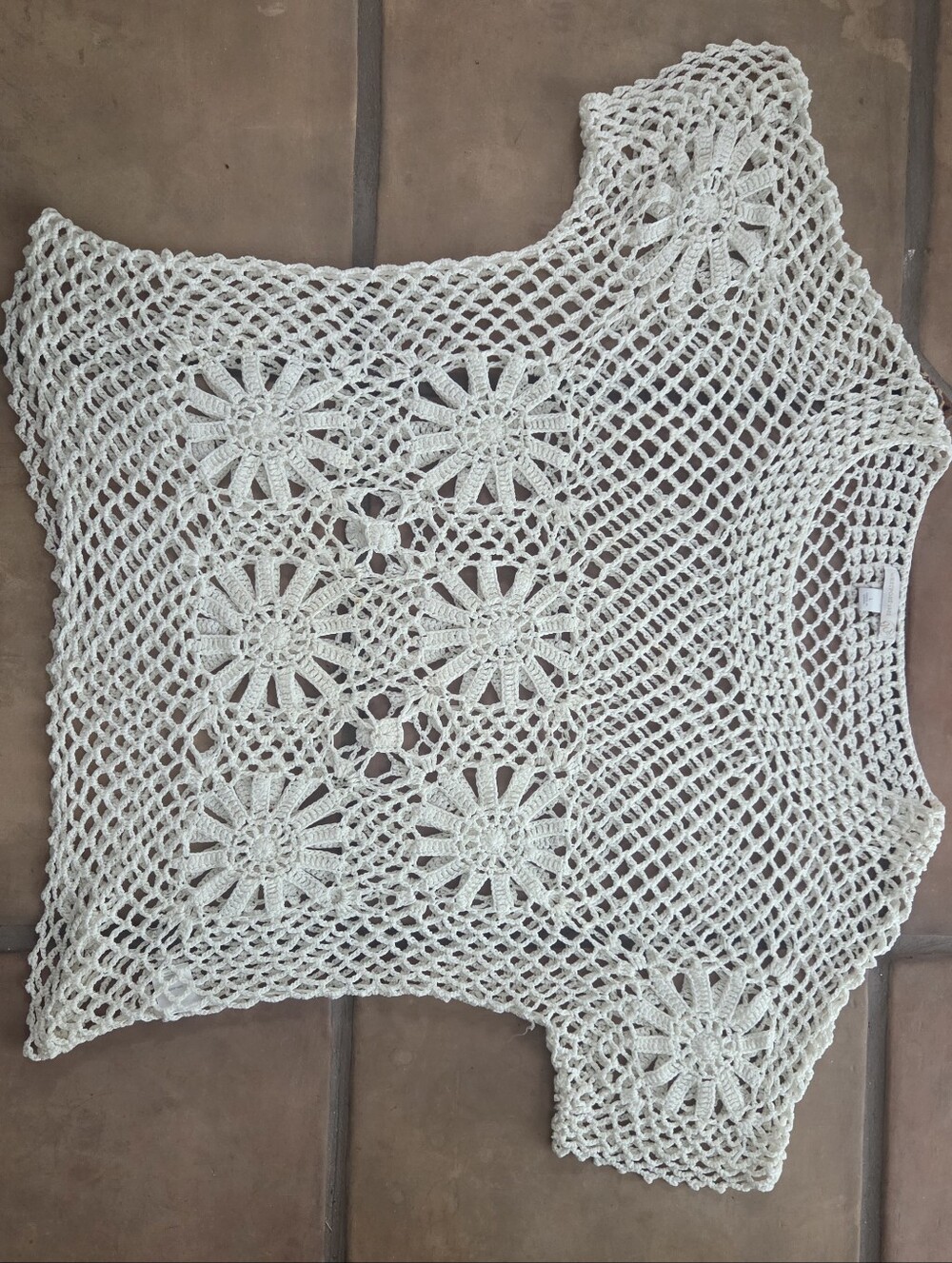 Westport Cream Crochet Floral Mesh Top Sz Large